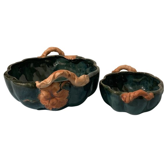 Takahashi San Francisco Pottery Pumpkin Shaped Serving Bowls Set of 2 - Picture 5 of 10